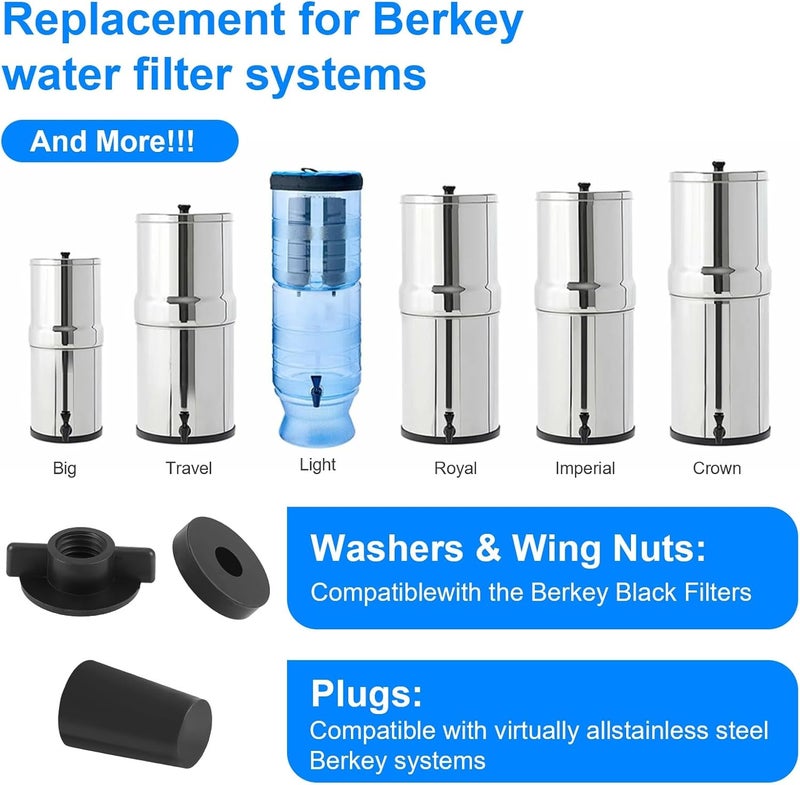 IFERLA Replacement Kit for Berkey Water Filter System Elements - 4 Wing Nuts, 4 Washers & 4 Silicone Blocking Plugs Compatible with Berkey, Gravity Filter System Elements and Black Activated Carbon Filters - Image 2